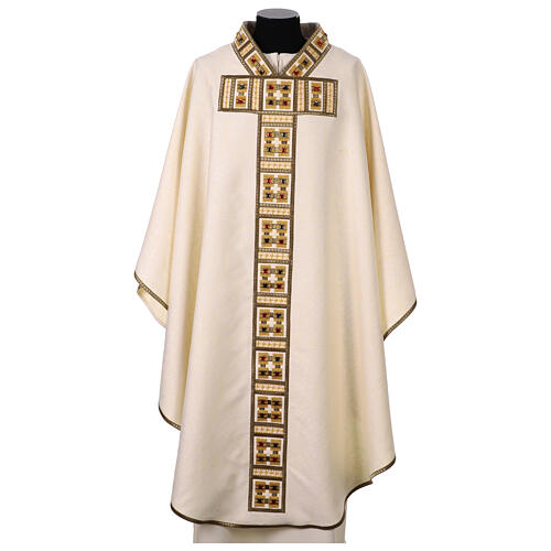 White chasuble with gold appliqués and crystals 1