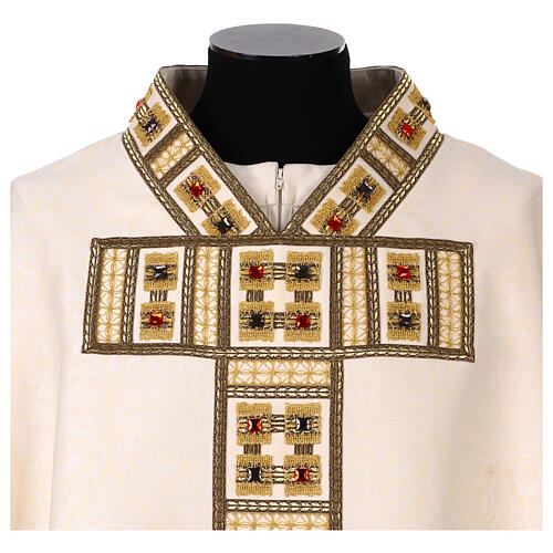 White chasuble with gold and crystal applications 2