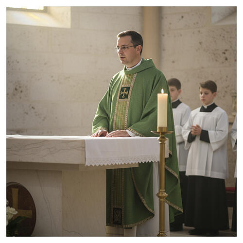 Chasuble with gold thread details, golden galloon, pearls, gemstones 2