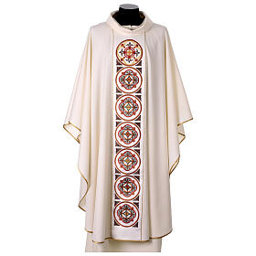 Chasuble with embroidered stole featuring crosses and natural motifs