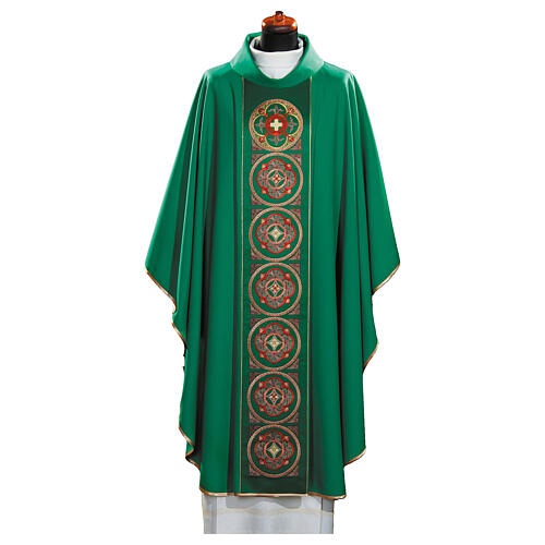 Chasuble with embroidered stole featuring crosses and natural motifs 9