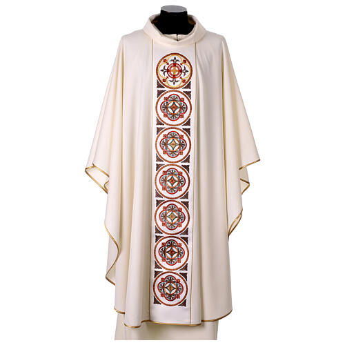 Chasuble bande centrale broderie croix motifs naturels 1