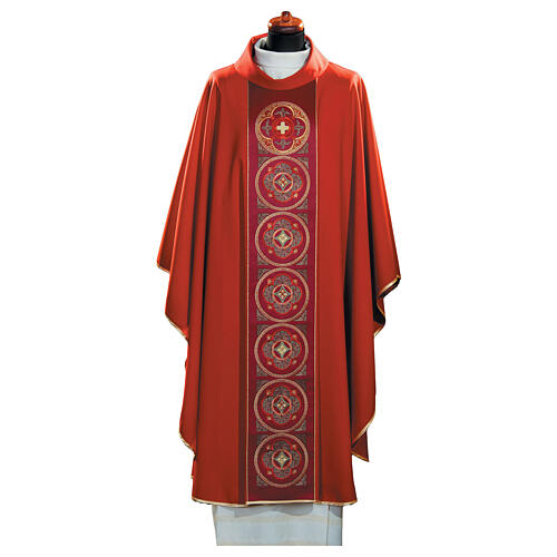 Chasuble bande centrale broderie croix motifs naturels 10