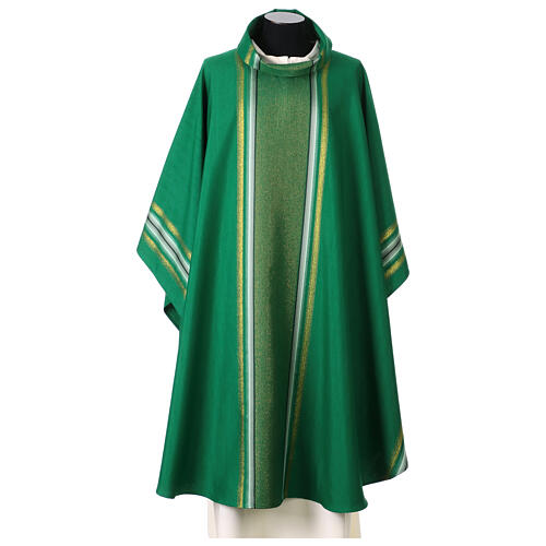 Chasuble with gold thread stripes and cross trim 1
