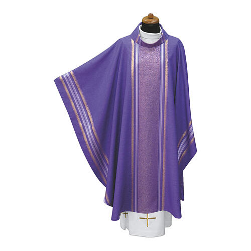 Chasuble rayures fil or croix passementerie 11