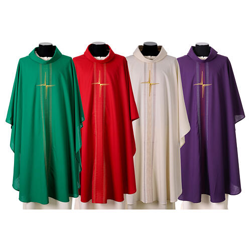 Chasuble croix stylisée détails rayures gouttes verticales 1