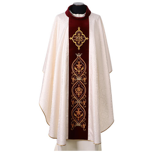 Damask chasuble with gold embroidered IHS 1