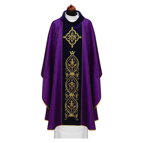 Damask chasuble with gold embroidered IHS 8