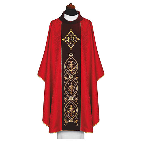 Chasuble damas broderies or IHS 7