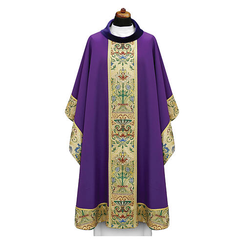 Chasuble col velours bande centrale motifs or 8