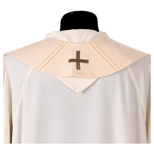 Cream-coloured chasuble with blue, white, and gold galloon 9
