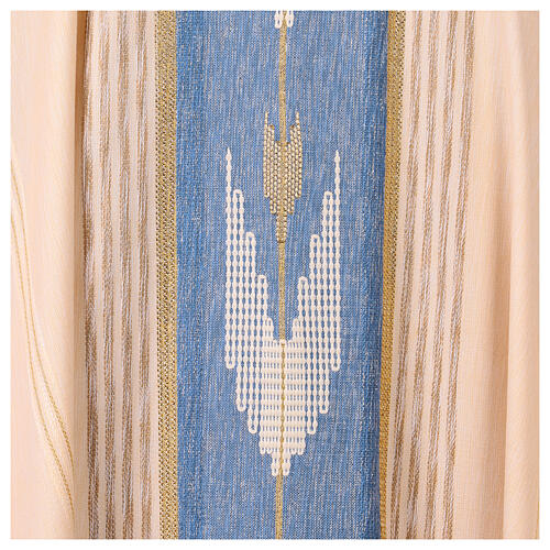 Chasuble crème galon bleu ciel blanc et or 2