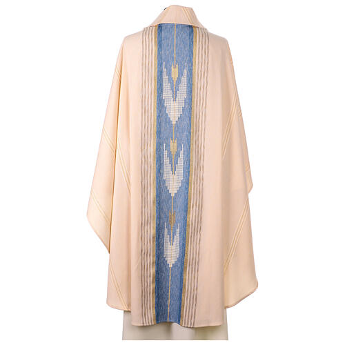 Chasuble crème galon bleu ciel blanc et or 5