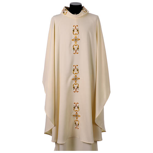 Chasuble with raised embroidery of crosses in green and gold 1