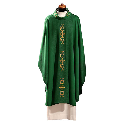 Casula ricamo rilievo verde oro croci 9