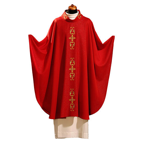 Chasuble with gold and green relief embroidery with crosses 10