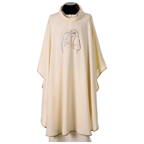 Chasuble blanche Sainte Famille brodée en relief 1