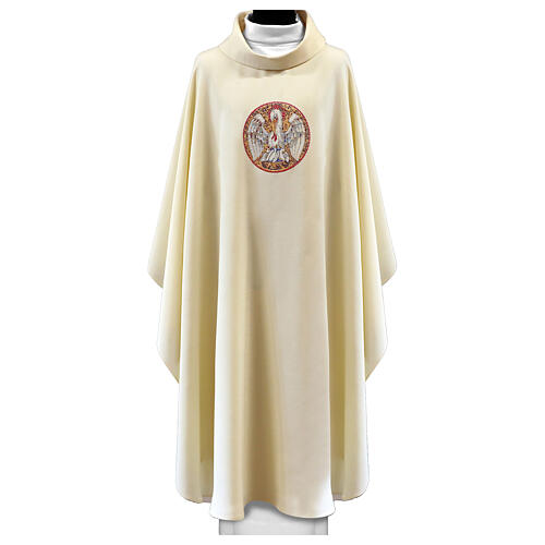 Chasuble couleur crème broderie pélican mosaïque 1