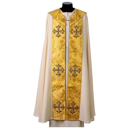 Cope with golden fabric, embroidered crosses, white alb 1