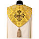 Capa de asperges tecido dourado cruzes bordadas alva branca s2
