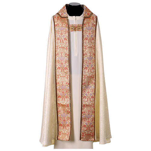 Capa de asperges tecido damasco estolas passamanaria motivo floral dourado 1