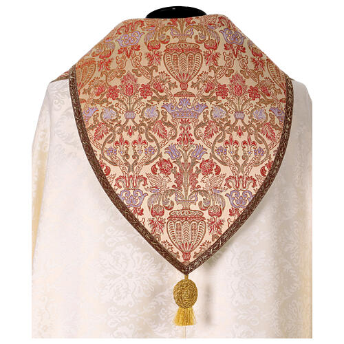 Capa de asperges tecido damasco estolas passamanaria motivo floral dourado 2