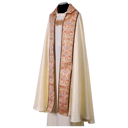 Capa de asperges tecido damasco estolas passamanaria motivo floral dourado 5