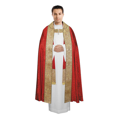 Capa de asperges tecido damasco estolas passamanaria motivo floral dourado 9