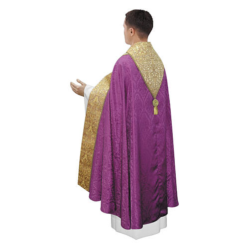 Capa de asperges tecido damasco estolas passamanaria motivo floral dourado 10