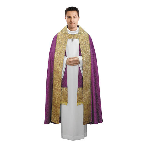 Capa de asperges tecido damasco estolas passamanaria motivo floral dourado 11