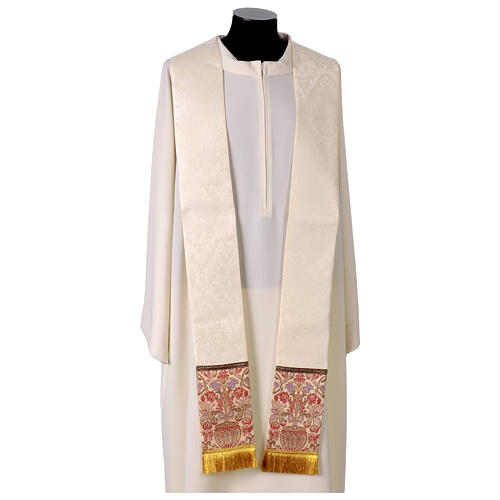 Capa de asperges tecido damasco estolas passamanaria motivo floral dourado 13