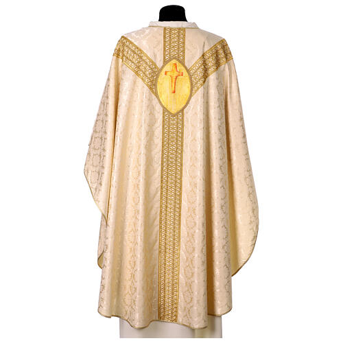Ivory-coloured silk damask chasuble, hand-painted Good Shepherd by Vebi Confezioni 5