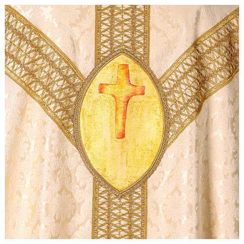 Ivory-coloured silk damask chasuble, hand-painted Good Shepherd by Vebi Confezioni 6