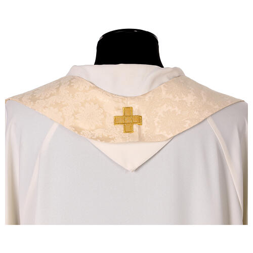 Ivory-coloured silk damask chasuble, hand-painted Good Shepherd by Vebi Confezioni 10
