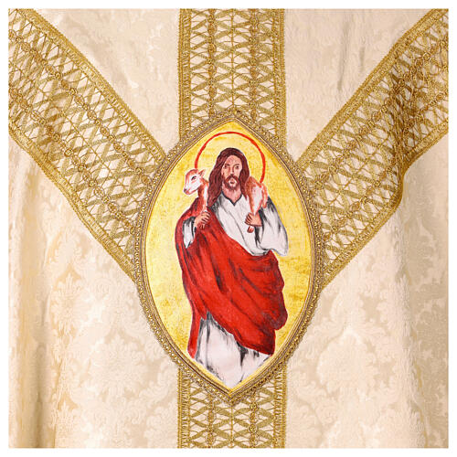 Chasuble ivoire damas en soie Jésus Bon Pasteur peint à la main Vebi Confezioni 2