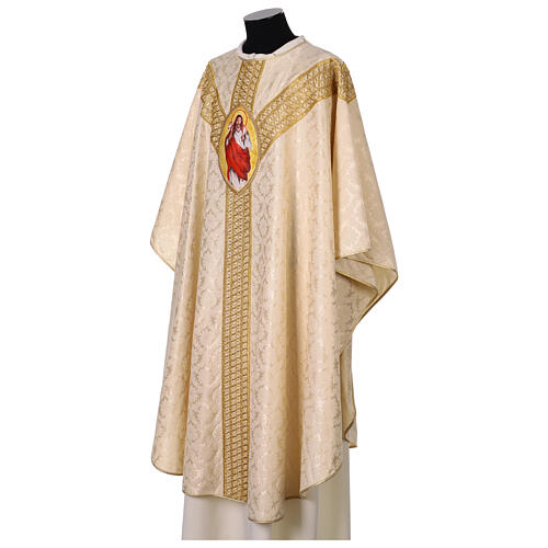 Ivory silk damask chasuble with hand-painted Good Shepherd, Vebi Confezioni 3