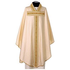 Ivory-coloured silk chasuble with golden Tau cross by Vebi Confezioni