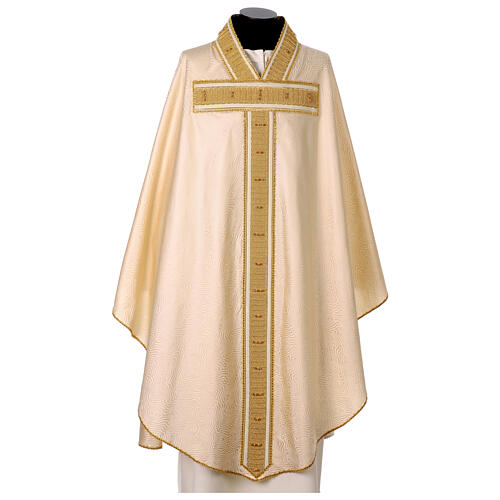 Chasuble soie croix Tau couleur ivoire Vebi Confezioni 1