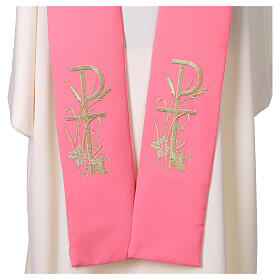 Estola sacerdotal rosa bordada oro PAX uva y trigo