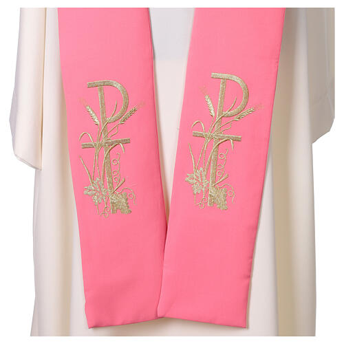 Étole sacerdotale rose broderie or Chi-Rho raisin et blé 2