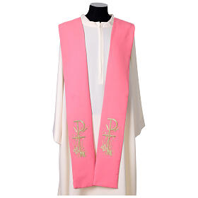 Stola sacerdotale rosa ricamo oro PAX uva e grano