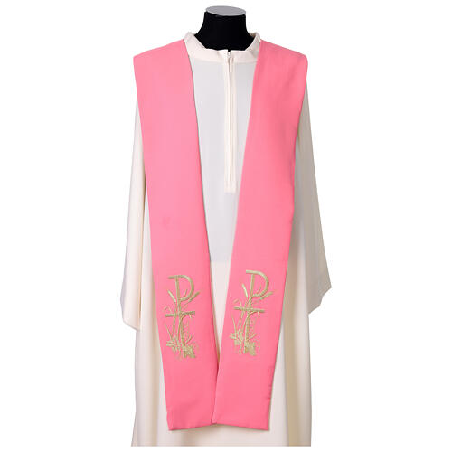 Stola sacerdotale rosa ricamo oro PAX uva e grano 1