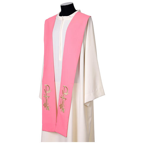 Priest Stole in Pink with Gold Embroidery PAX Grapes and Wheat 3