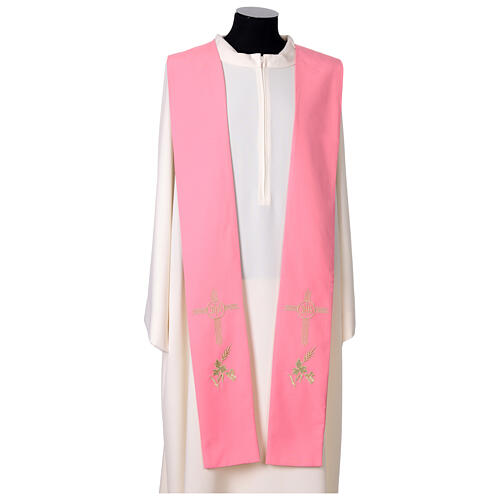 Pink Stole with Machine Embroidered Cross, IHS, Grapes, and Wheat 1