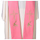 Pink Stole with Machine Embroidered Cross, IHS, Grapes, and Wheat s2