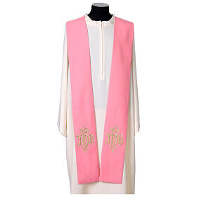 Pink stole with golden machine embroidery of IHS