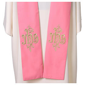 Estola cor-de-rosa com bordado dourado IHS