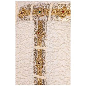 "Première" Chasuble in silk damask with Tau-shaped broad band and coloured crystals by Vebi Confezioni