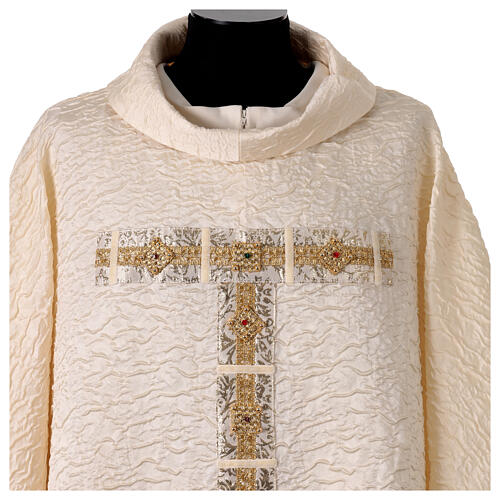Premiere Chasuble in silk damask with Tau stole and colored crystals - Vebi Confezioni 3