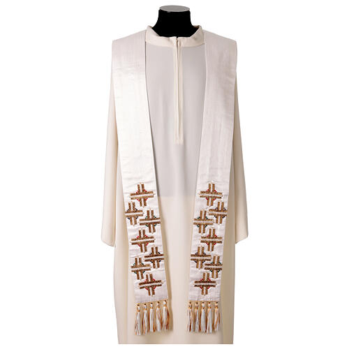 Estola de seda con pasamanería cruces y cristales multicolor Confezioni Vebi Première 1
